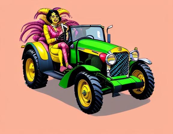 Toyota Car Hugging Tractor in Surreal Maximalist Style