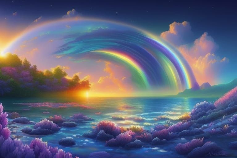Iridescent Rainbow Meets Rainbow Sea: Digital Art