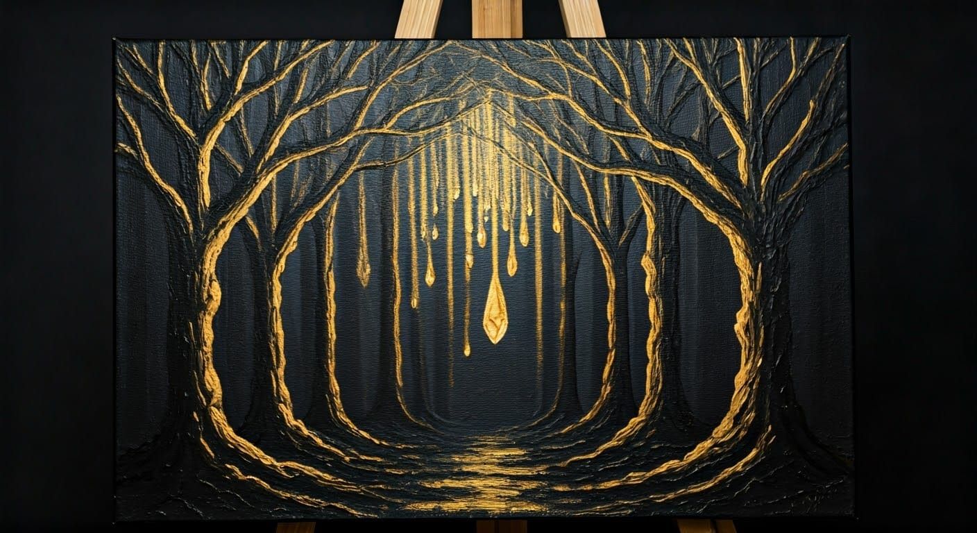 Golden Stars Shine on Forest Painting