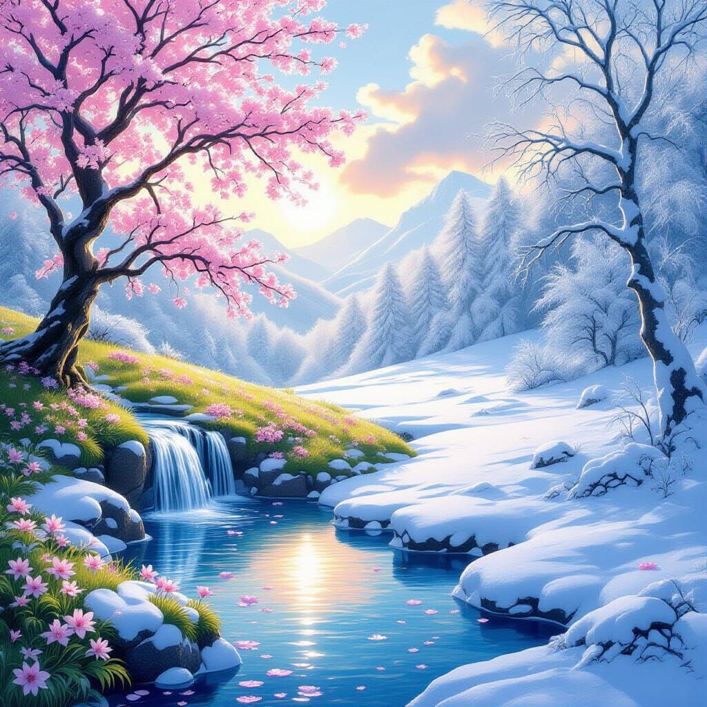 Ethereal Spring and Winter Landscape Blending