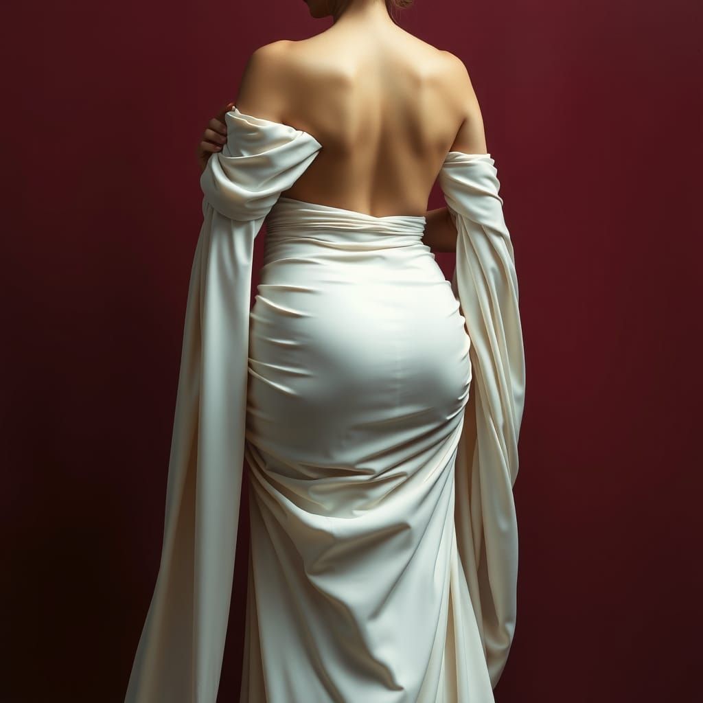 Pregnant Goddess Back Portrait in Baroque Style