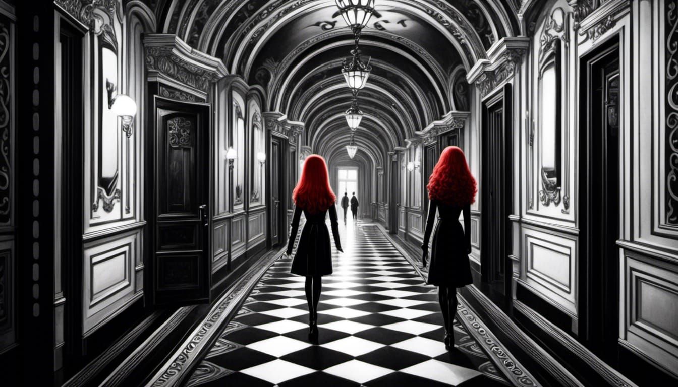 Realistic Liminal Space with Red-Haired Girls