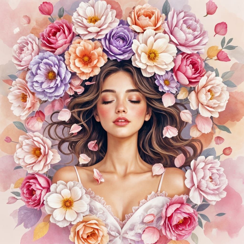 Kaleidoscope of Blooming Flowers in Watercolor Style