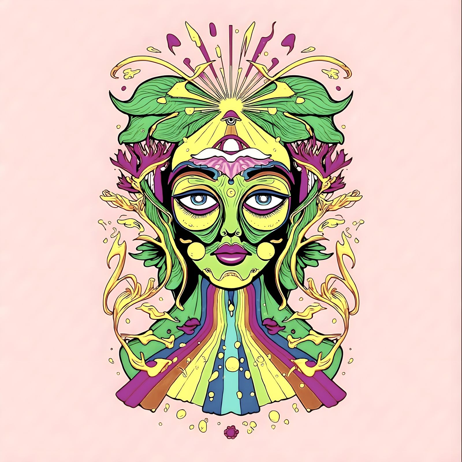 Psychedelic Surreal Face with Third Eye Symbol
