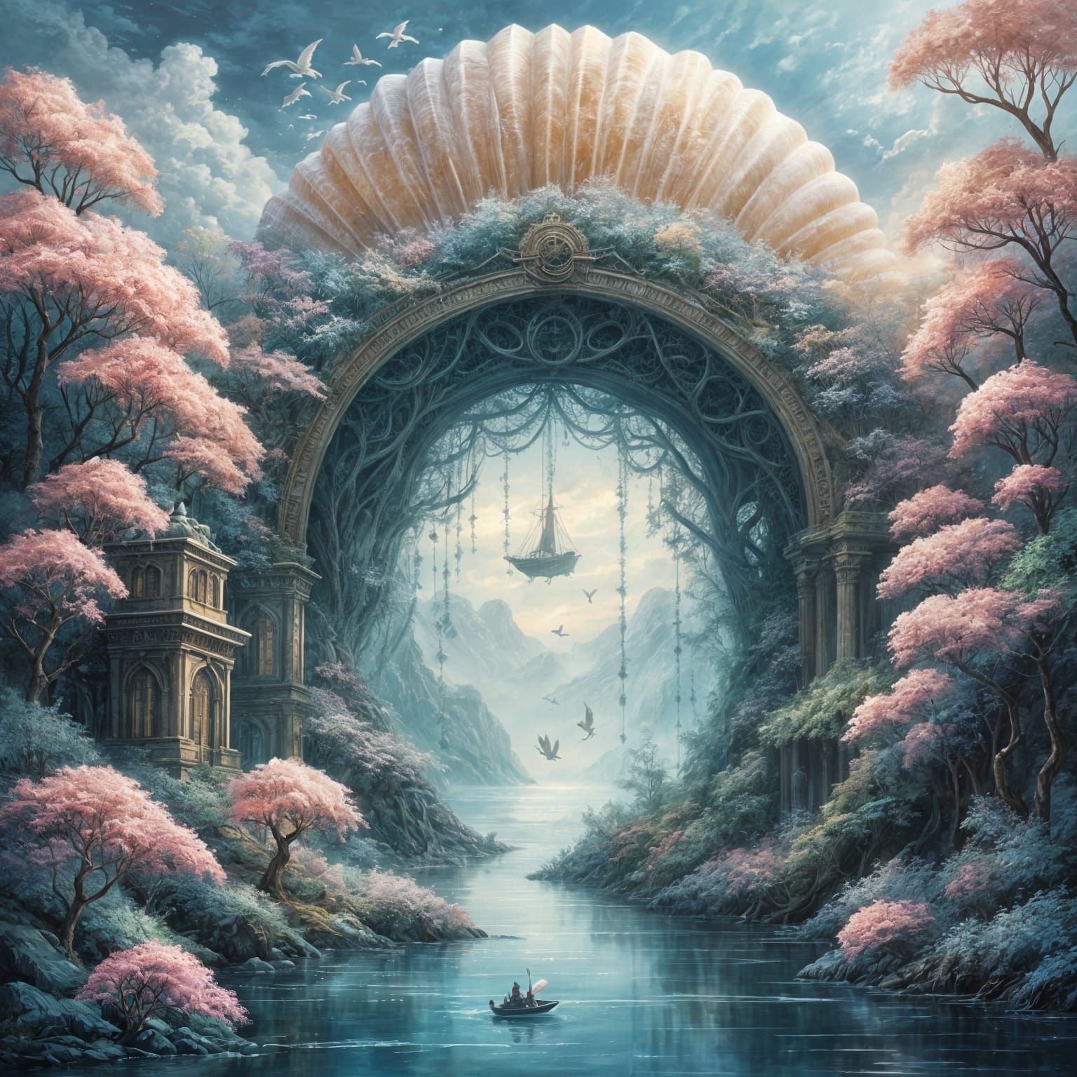 Dreamlike Visions of a Glowing Sea Shell Portal