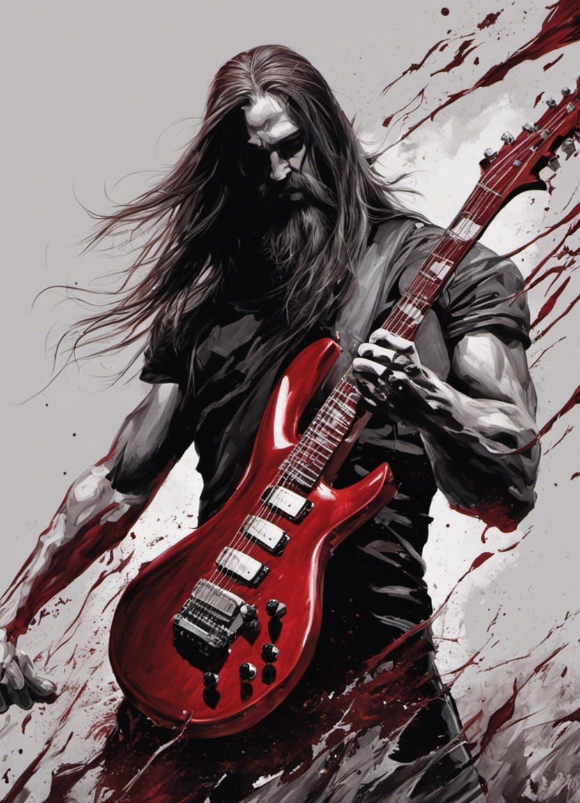 Metalhead Guitarist in Black and White Splash Art