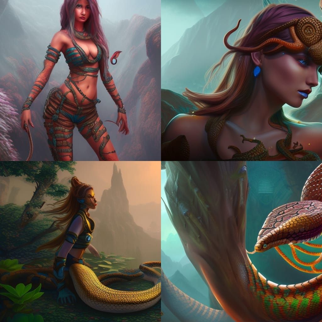 Fantastical Snake Girl in Detailed Matte Painting