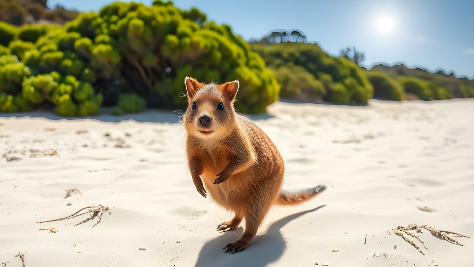 Quokka Strolls Along Western Australian Beach