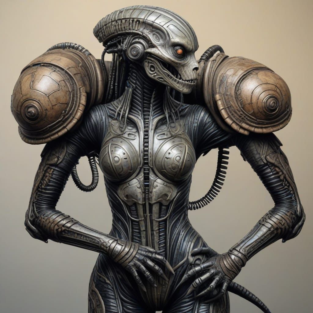 Cyborg Goddess Emerges from Giger-esque Corrosion