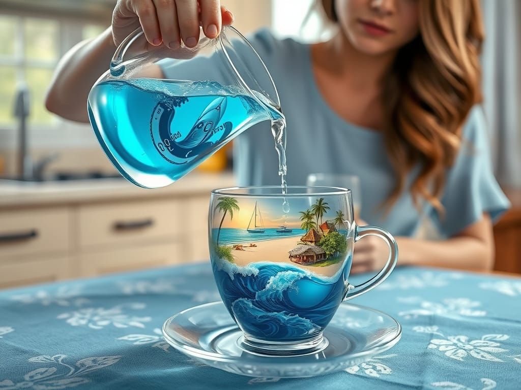 Blue Sea Poured into 3D Microcosm Cup