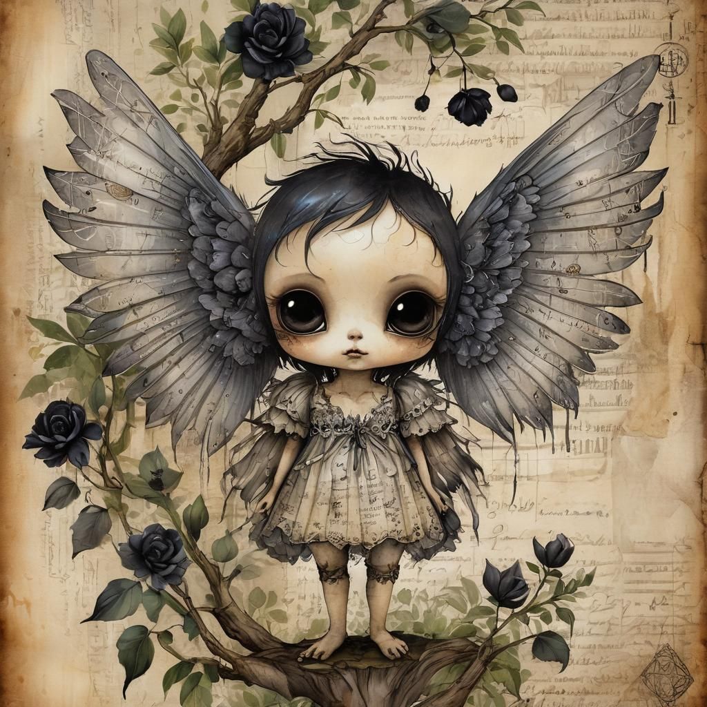 Gothic Winged Baby Creature in Watercolor