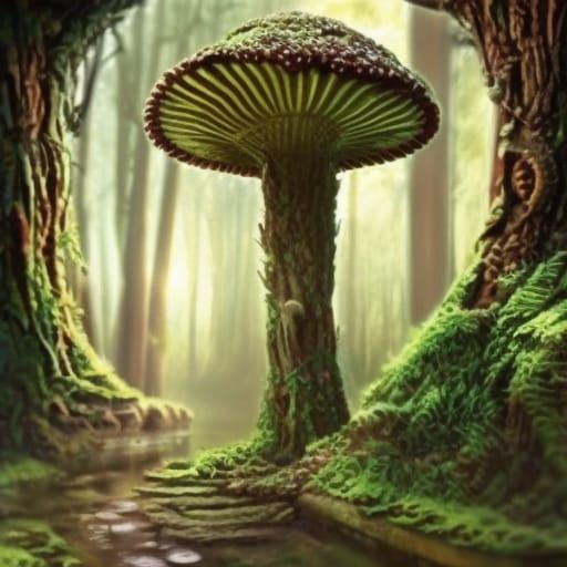 Ethereal Amanita Mushroom in a Fantasy Landscape