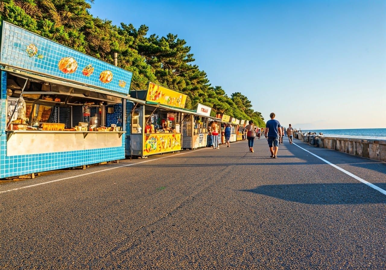 Coastal Street Food Stalls on Sunny Day