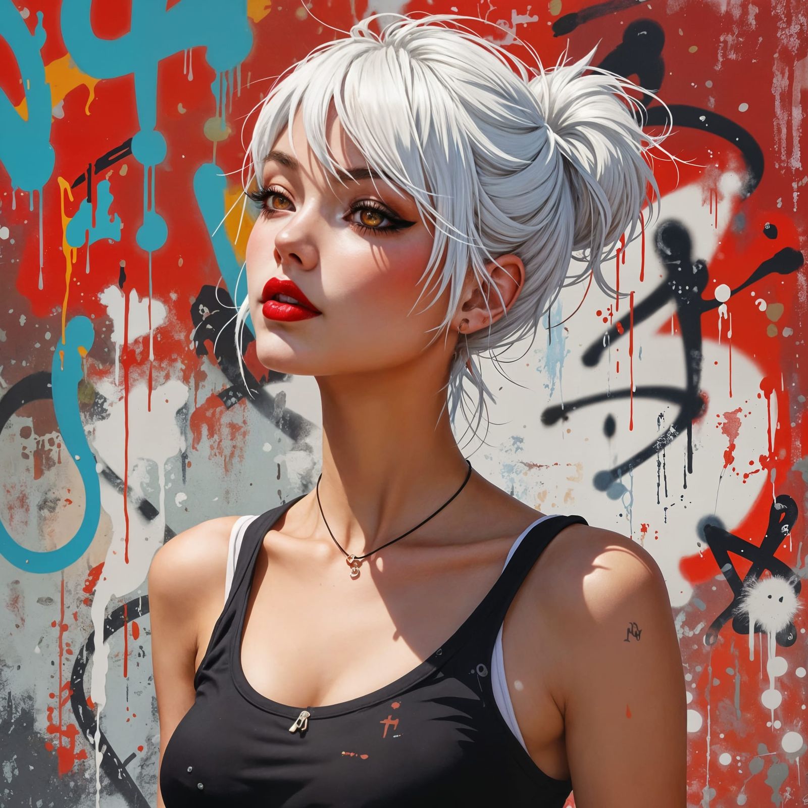 Street Art Portrait of Woman with Red Cat Eyes