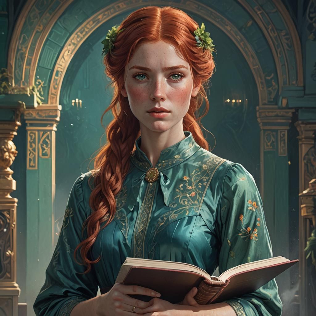 Red-Haired Woman Portrait in Art Nouveau Style