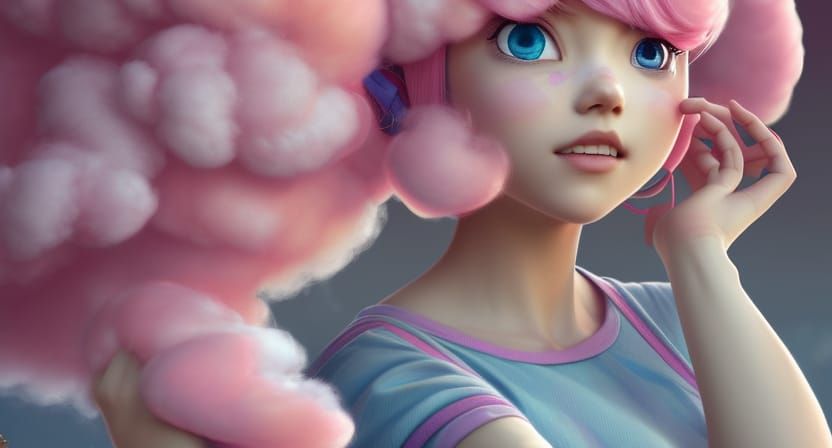 Cute Cotton Candy Girl: Pixar-Style 3D Rendering