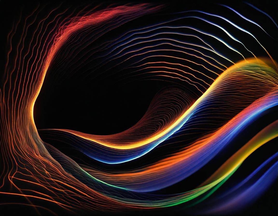 Illuminated Figure in a Dark Void with Light Streams