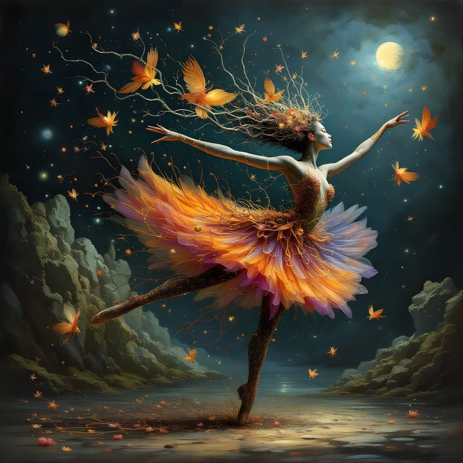 Surreal Ballet Dancer with Butterflies in Surrealist Style