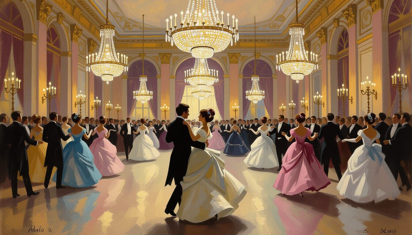 Aristocrats Waltzing in Parisian Ballroom, Impressionist Sty...