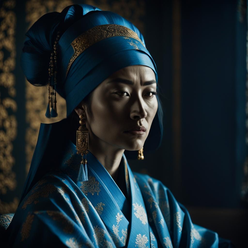 Woman as Genghis Khan in Vermeer-esque Lighting