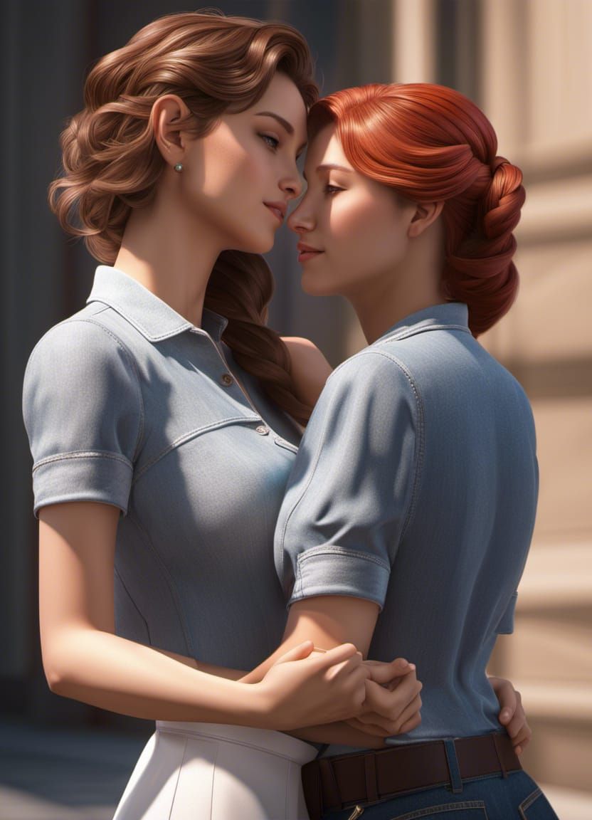 Joyful Lesbian Couple in Detailed 3D Rendering