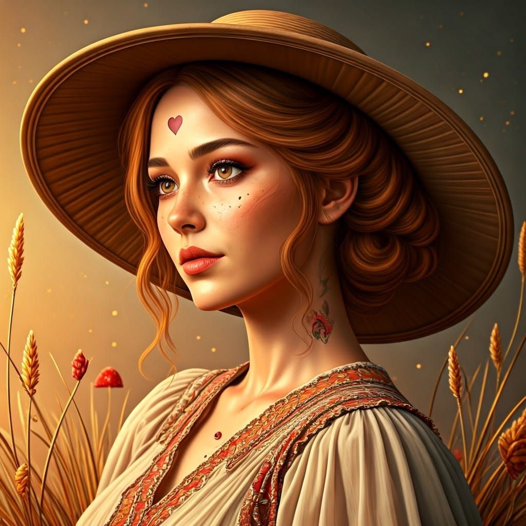 Anime Woman with Heart Tattoo in Ethereal Glow