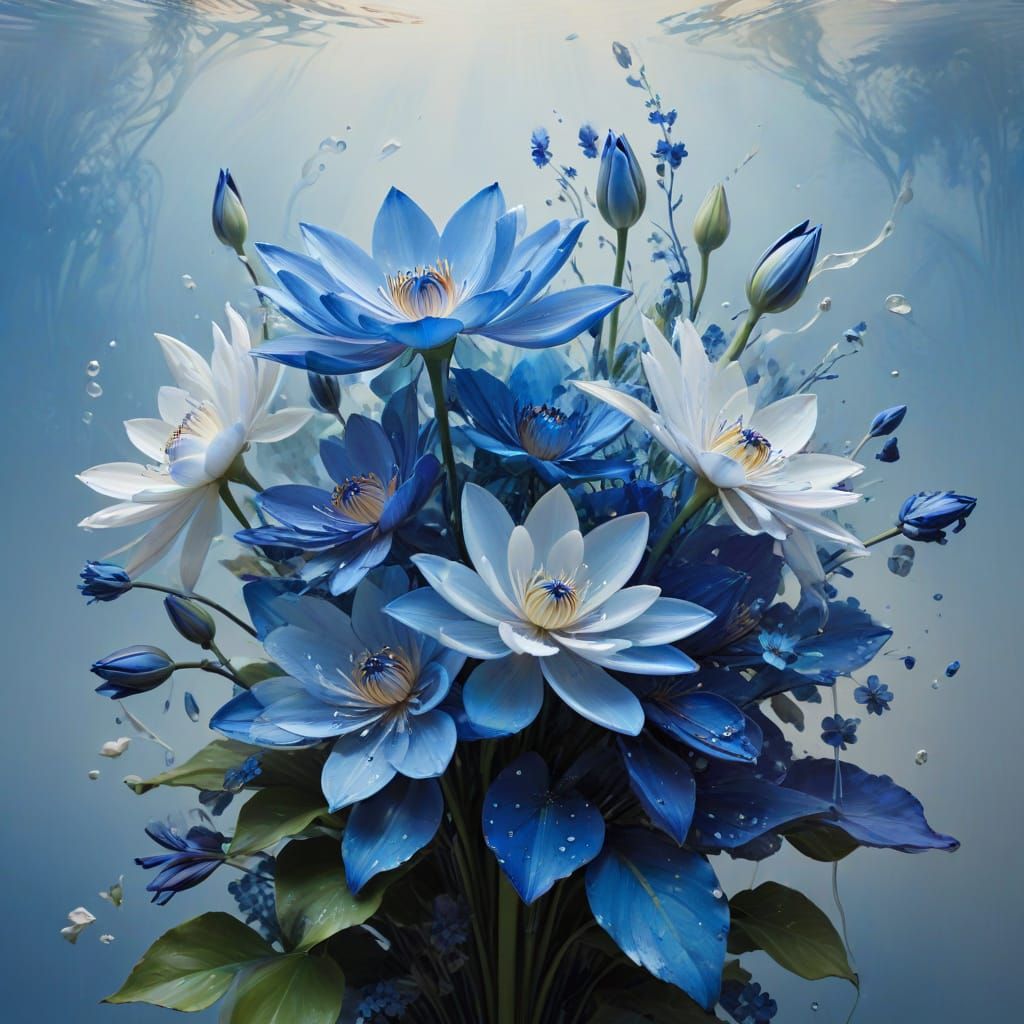 Dreamy Blue Floral Bouquet in Soft Light