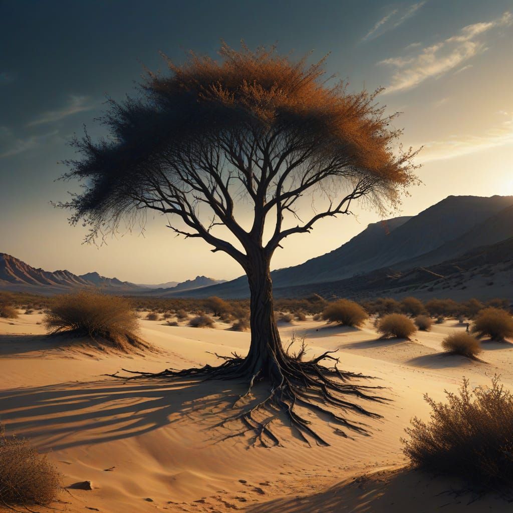 Ancient Desert Masterpiece with Radiant Burning Bush