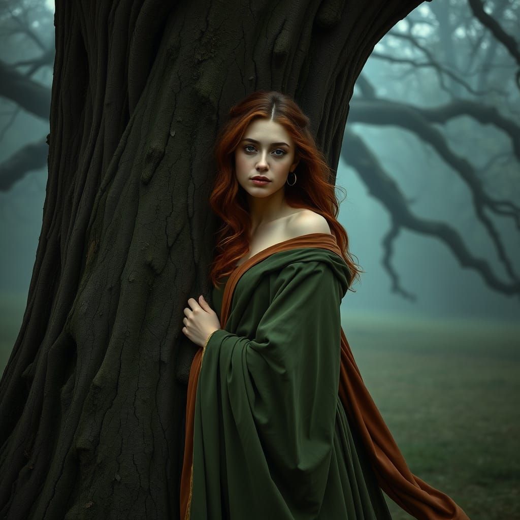 Ethereal Woman in Woodland Scene, Photorealistic Style