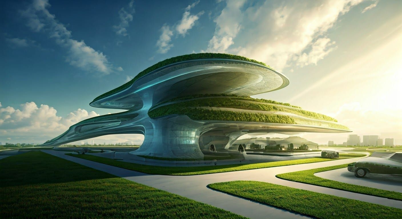 Futuristic Eco-Friendly VertiHubs in Lush Green Environments