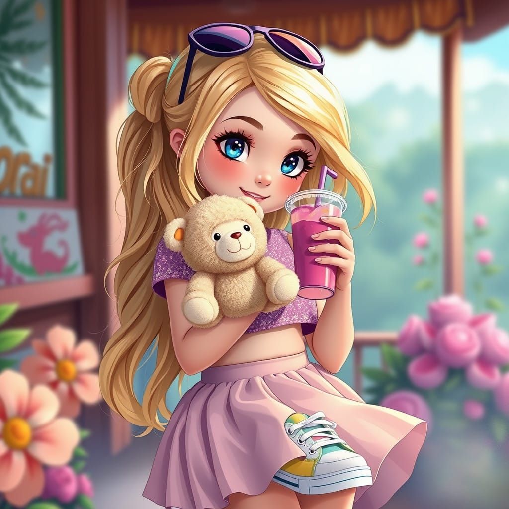 Vibrant Preteen Girl in Whimsical Backdrop