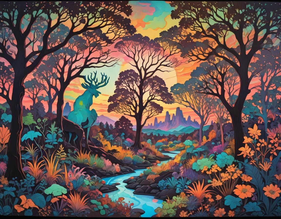 Garden of Eden Carved Opal in Psychedelic Style