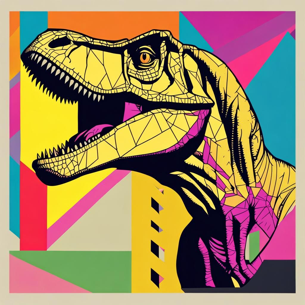 T-Rex Pop Art Screen Print in Bauhaus Style