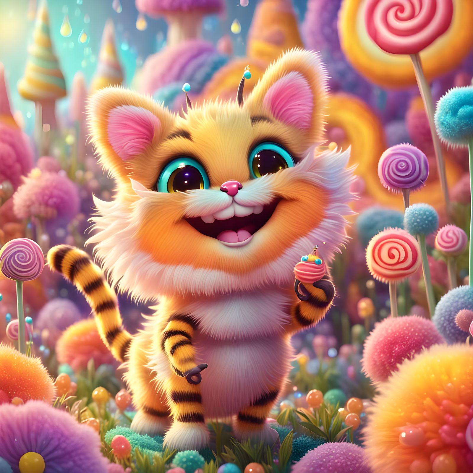 Honeybee Cat Fusion in Candy Art Style