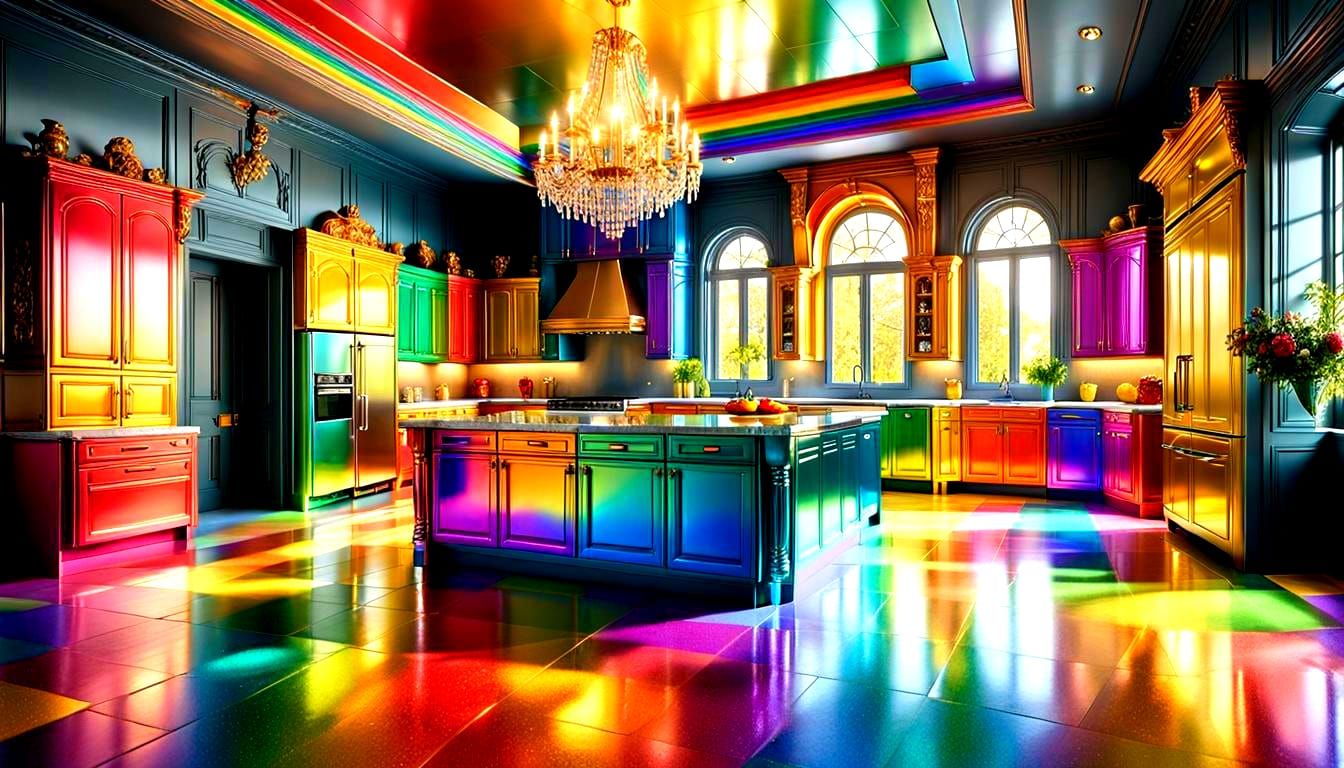 Rainbow Metallic Kitchen in Opulent Mansion