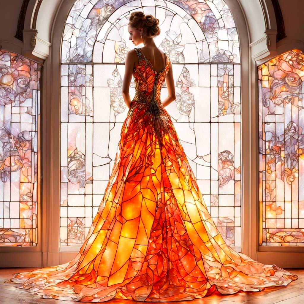 Orange Glowing Stained Glass Gown