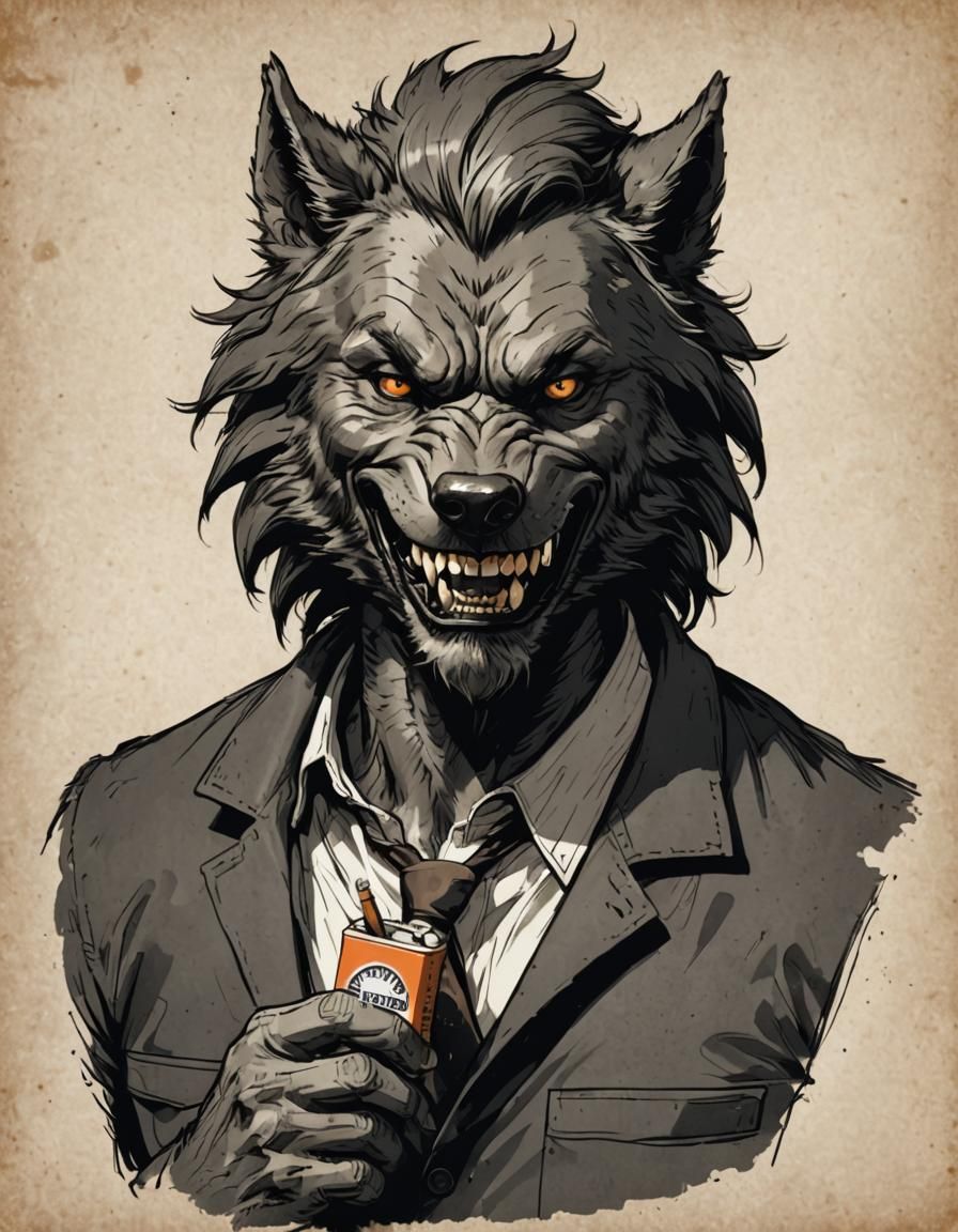 Friendly Werewolf Portrait with Cigarette Pack Sketch