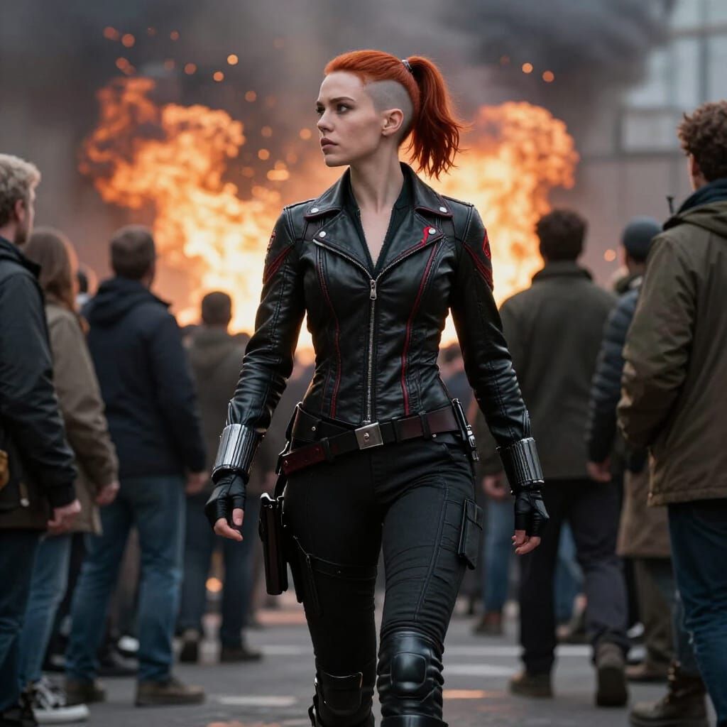 Black Widow Vigilante in Moody Cinematic Scene