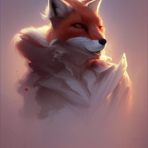 Anthropomorphic Fox Magician Portrait in Art Nouveau Style