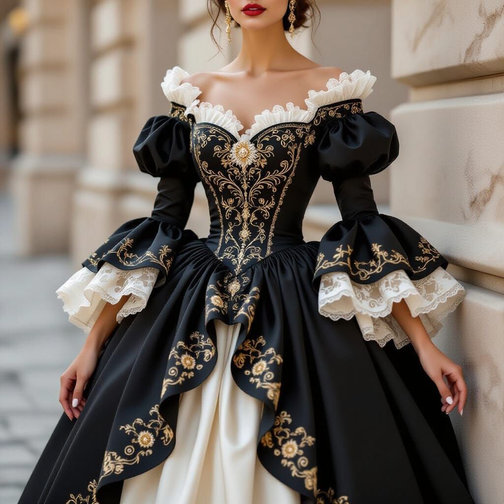 Ornate Baroque Fashion Dress Design