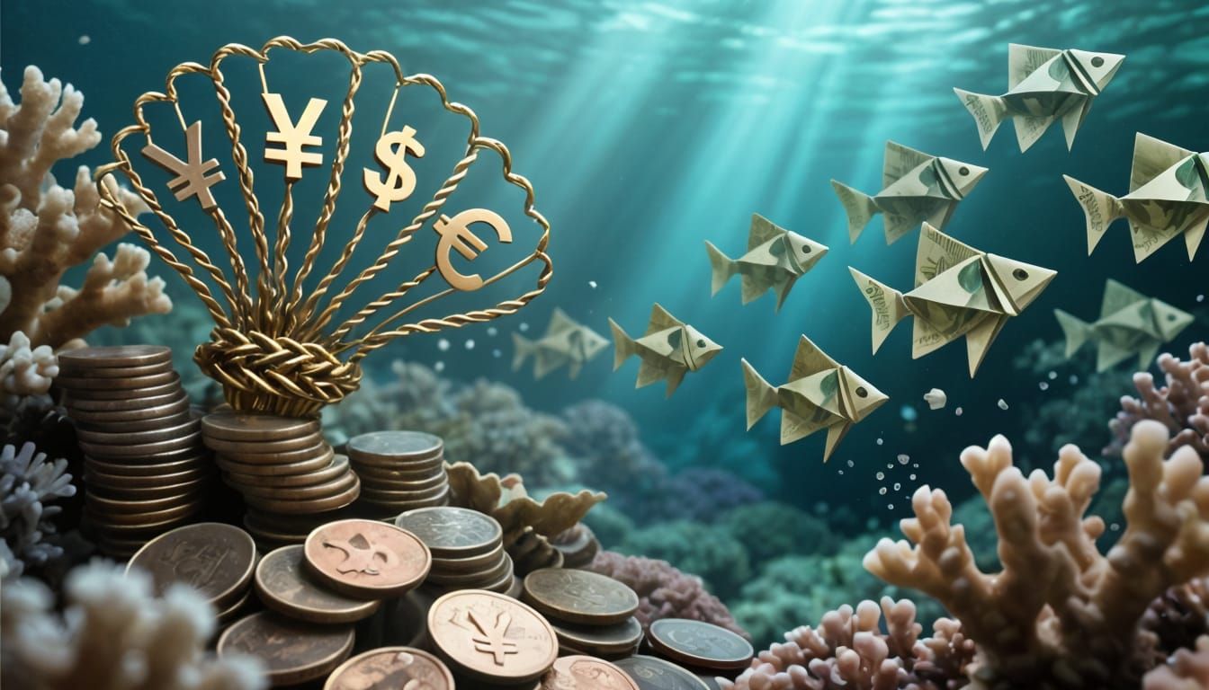 Underwater Reef of Coins and Currency Symbols