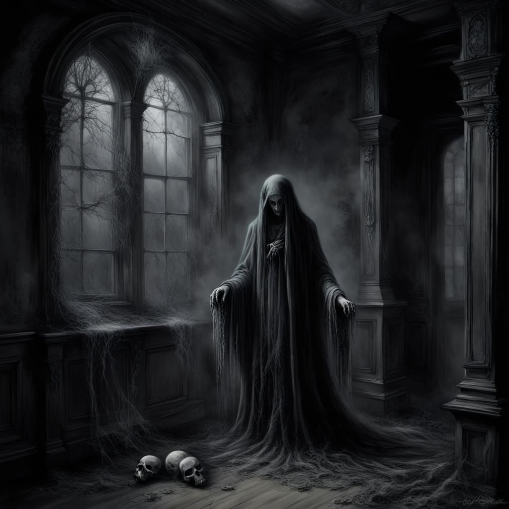 Ghostly Figure in Gothic Victorian Home