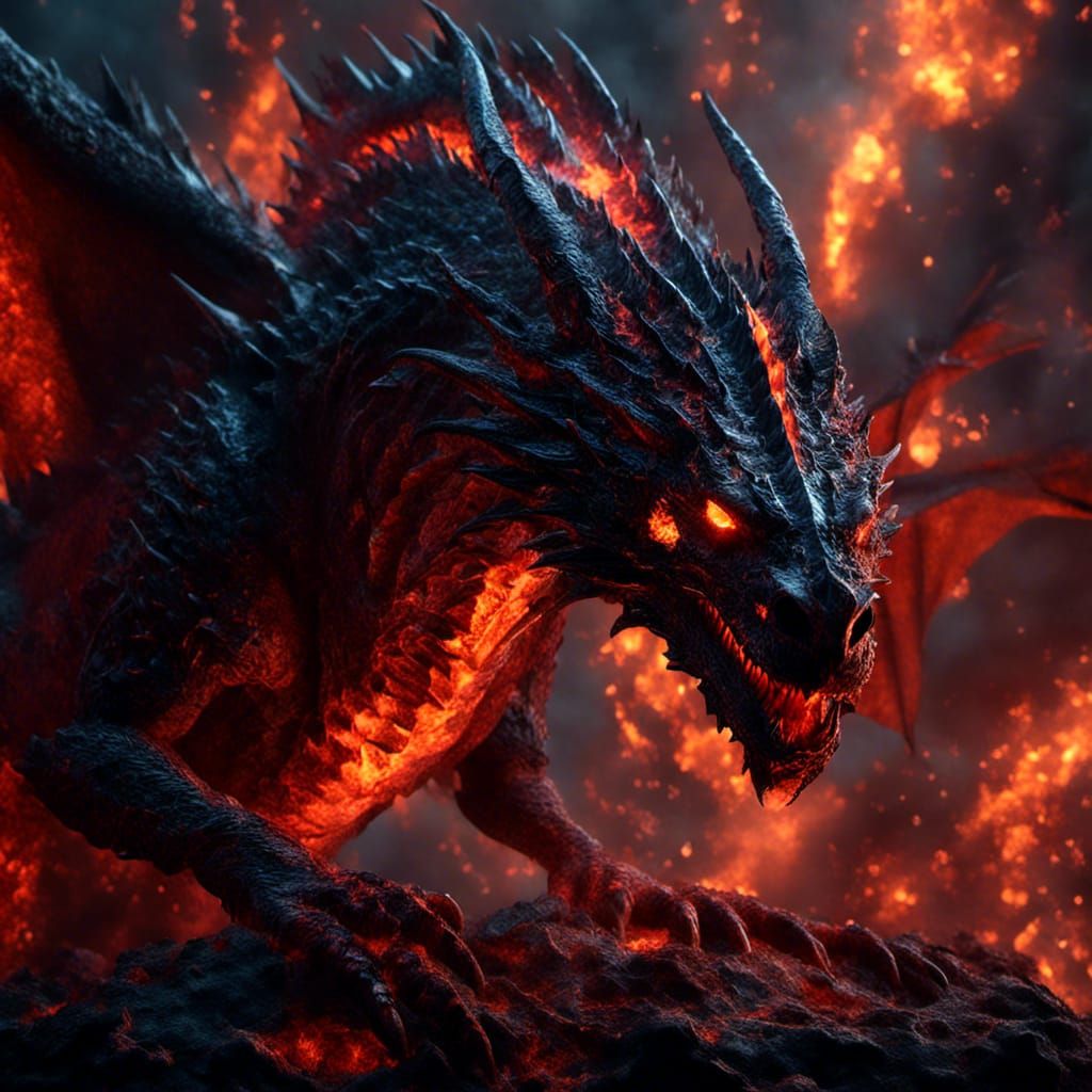 Epic Lava Dragon Portrait in Macabre Style