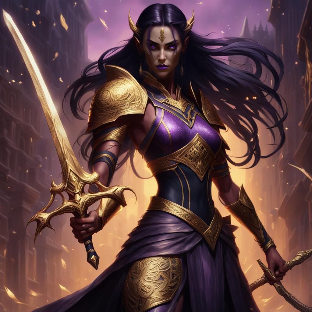 Elven Warrior Woman with Sword and Whip