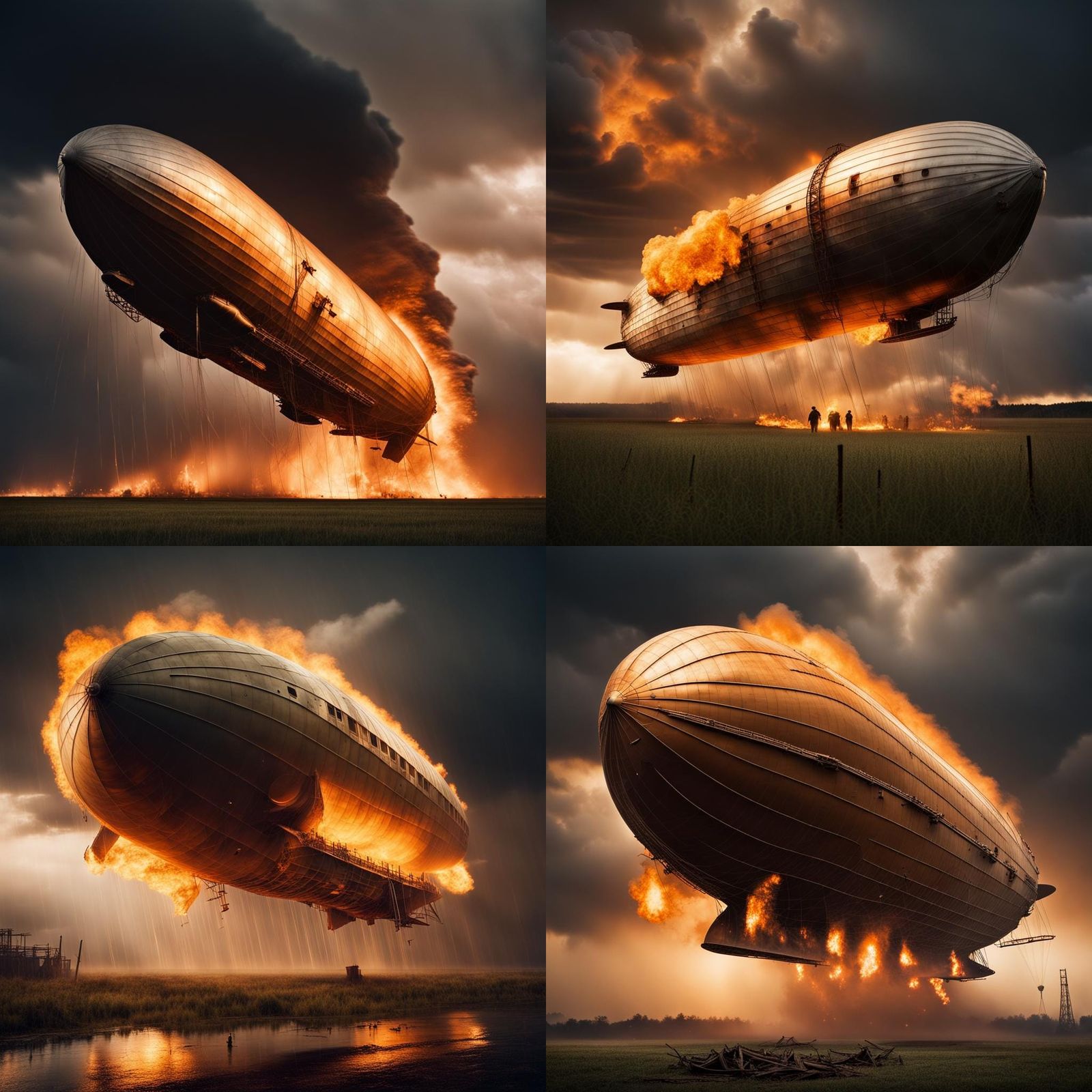 Hindenburg Disaster: Airship Exploding in Twilight