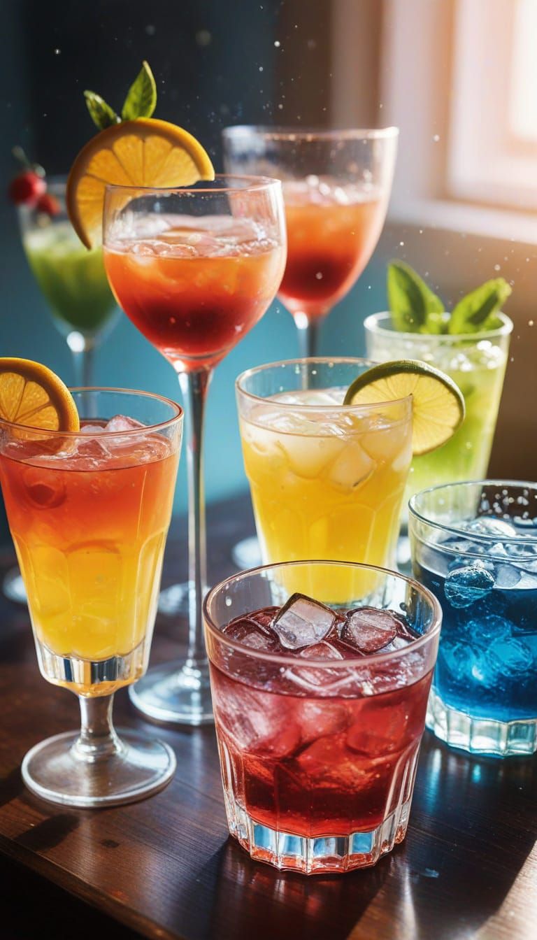 Vibrant Summer Drinks Splash Art with Condensation