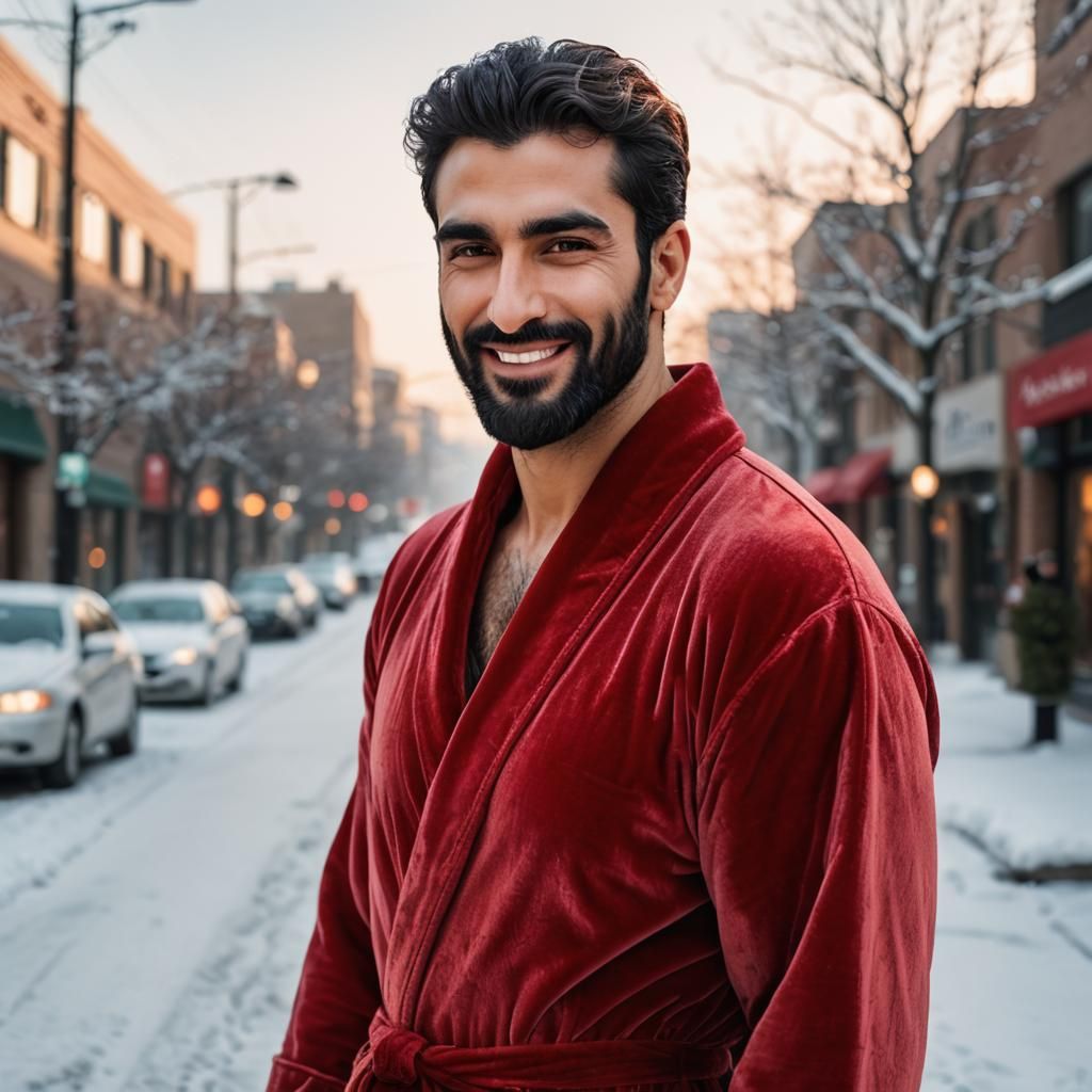 Handsome Man in Red Velvet Bathrobe, Digital Portrait