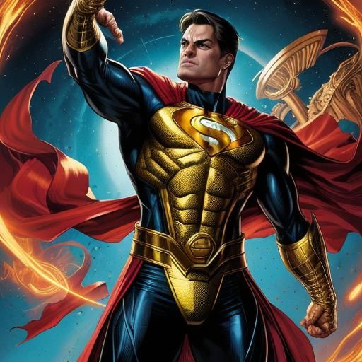 Superhero in Gold Costume: Comic Book Illustration
