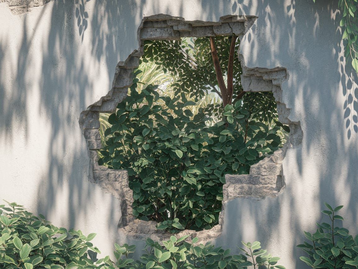 Anime Style Concrete Wall with Greenery