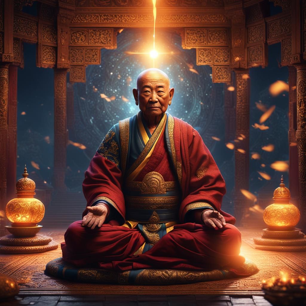 Enlightened Tibetan Master Meditating: Fantasy Concept Art